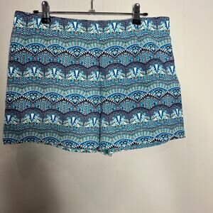 Forever 21 Blue Green Aztec Print Flat Front Side Zip Shorts Women's Size Large